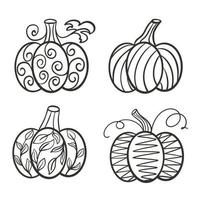 conjunto de calabazas decoradas dibujadas a mano vector