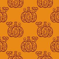 Decorated pumpkins silhouette on orange background seamless pattern vector