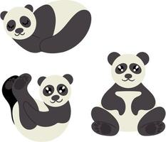 Collection of clip art pandas. Set of illustrations of pandas isolated on white background. Vector illustration. For design of posters banners with advertising about animals for printing