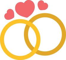 Concept of wedding rings on white background. Gold rings and pink hearts. Vector illustration. Design element for thematic design of posters banners sites invitation menus