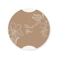 Minimalist sticker in beige brown colour thank you. For gifts, invitations, on wedding cards. Vector