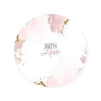 Pink watercolour splash sticker with gold sequins with words with love. For gifts, invitations, on wedding cards. Vector