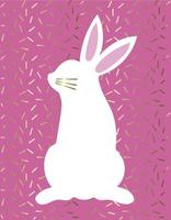 White rabbit with golden confetti background in pink vector