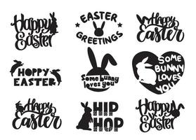 Easter bunnies badges isolated icon vector