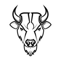 Line Vector Illustration front view of American Bison Buffalo