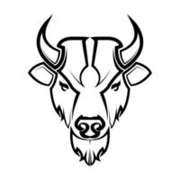 Line Vector Illustration front view of American Bison Buffalo