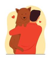 Man Hugging a Dog with Love vector