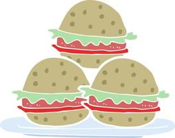 flat color illustration of plate of burgers vector