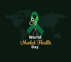 World Mental Health Day. October 10. Flat human head icon with lamp and leaf inside. Template for the design of a logo, flyer or presentation. Vector illustration.