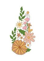 Poder de la flor. flor maravillosa. elemento gráfico decorativo floral retro de los años 70 aislado en blanco. flores hippie, diseño de pastel botánico con estampado de margaritas. ilustración vectorial maravillosa. Flores retro vintage de los años 60. vector