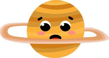 Solar system cosmic object, saturn planet chracter with cute cartoon style face isolated on white background vector