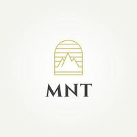minimalist simple modern mountain line art badge emblem logo template vector illustration design