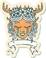 Retro Tattoo Style elf druid character face with banner vector