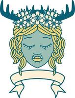 Retro Tattoo Style orc druid character face with banner vector