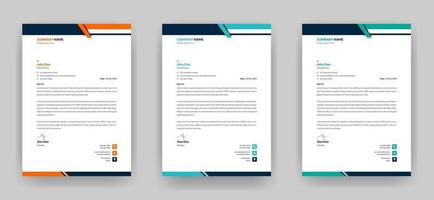 Modern business letterhead template, A4 size fully editable print ready design with three color varitions vector