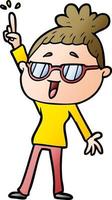 cartoon happy woman wearing spectacles vector