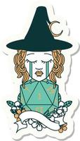 sticker of a human witch with natural one D20 roll vector