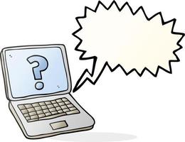 freehand drawn speech bubble cartoon laptop computer with question mark vector