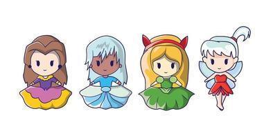 linda colección de princesas de cuentos de hadas de diseño plano vector