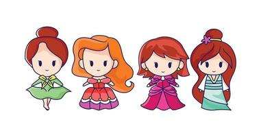 Cute Flat Design Fairy tales princesses collection vector