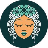 iconic tattoo style image of a maidens face vector