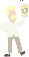 flat color illustration of man with coffee cups vector