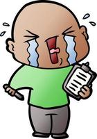 cartoon crying man with clipboard vector