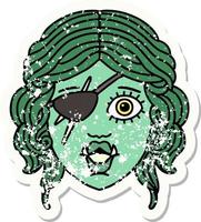 grunge sticker of a orc rogue character face vector