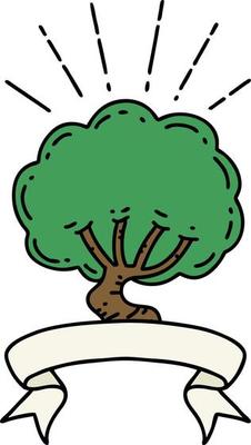 scroll banner with tattoo style tree