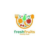 Healthy Organic eco vegetarian food Logo vector design template, Ecology fresh from farm fruits Logotype concept icon