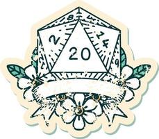 Retro Tattoo Style natural 20 critical hit D20 dice roll vector