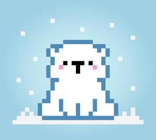 Pixel 8 bit polar bear. Pixel Animals in vector illustration for game assets and cross stitch pattern.