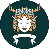 icon of elf druid character face with banner vector