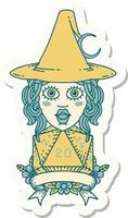 sticker of a human witch with natural twenty dice roll vector