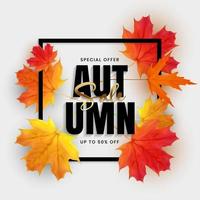 Autumn Sale Poster with Falling Leaves. Vector Illustration