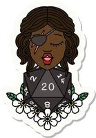 sticker of a human rogue with natural twenty dice roll vector