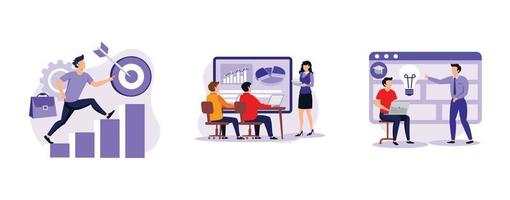 New skills gain. Career development, workshop, professional development of teachers, conference and seminar, career change. set flat vector modern illustration