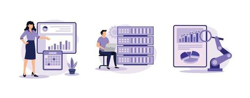 soluciones de software de ti. gestión de TI empresarial, desarrollador de big data, automatización de procesos comerciales, interfaz de usuario. establecer vector plano ilustración moderna