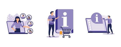 las compras en línea. persona del cliente, información del consumidor, guía de servicios, público objetivo, investigación de usuarios basada en datos. establecer vector plano ilustración moderna