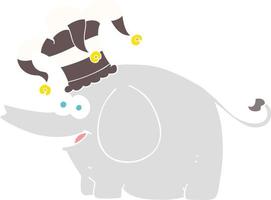 flat color illustration of elephant wearing circus hat vector