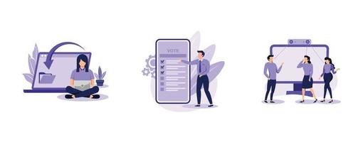 Digitalization. Digital transformation, electronic voting, people counter system, paperless workflow, internet ballot. set flat vector modern illustration