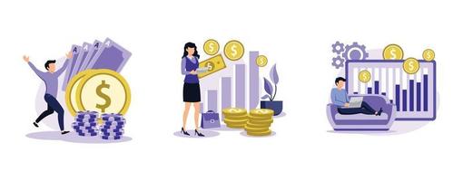 Capital gain. Gambling, portfolio and passive income, online casino, investments and bonds, cash flow, money slot, mutual fund. set flat vector modern illustration