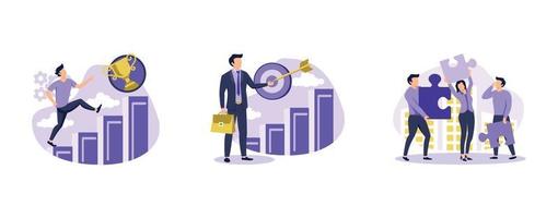 Business growth. Goals, motivation and collaboration, achievement and coaching, enterprise cooperation, business meeting. set flat vector modern illustration