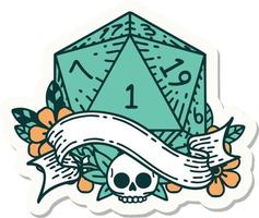 sticker of a natural one d20 dice roll vector