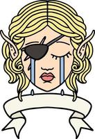 Retro Tattoo Style crying elf rogue character face with banner vector