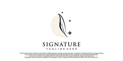 Minimalist quill feather logo template pen handwriting quill signature line art design Premium Vector