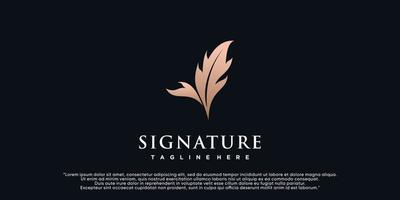 Minimalist quill feather logo template pen handwriting quill signature line art design Premium Vector