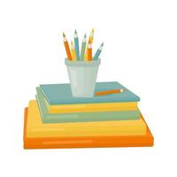 Stack of books with pencils on white background vector