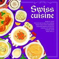 Swiss cuisine restaurant food menu cover template vector