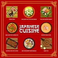 Japanese cuisine menu, vector Japan food meals